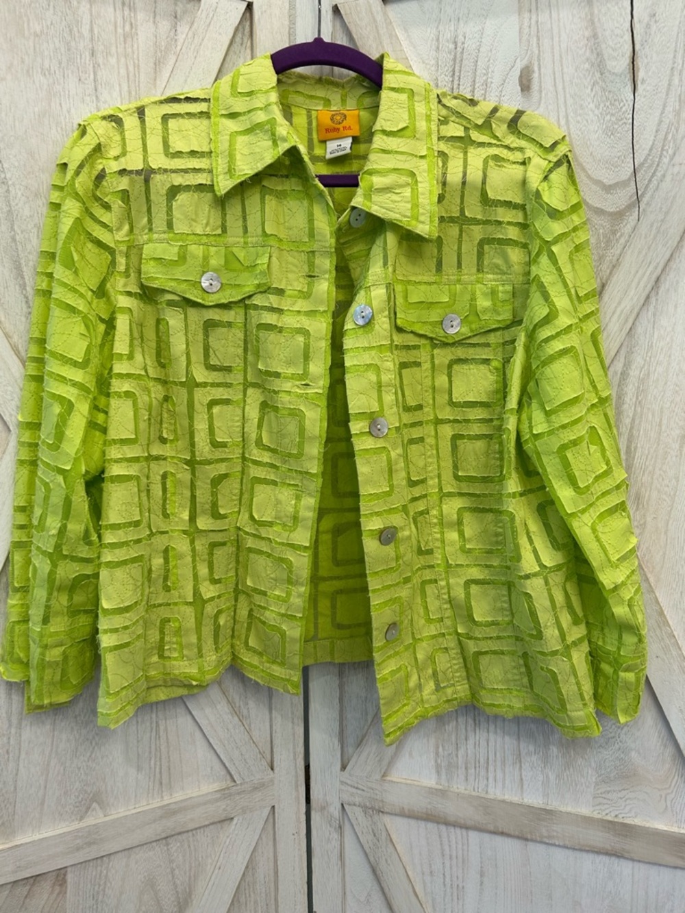 Ruby Rd. Lime Green Geometric Button-Front Jacket